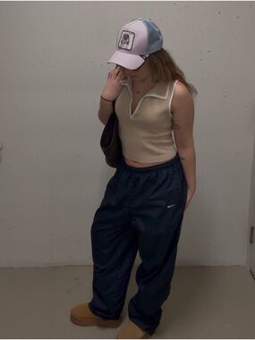 2001-06 Y2K Nike Gray Tag | 
Navy Blue  Baggy Hip Hop Streetwear Track Pants